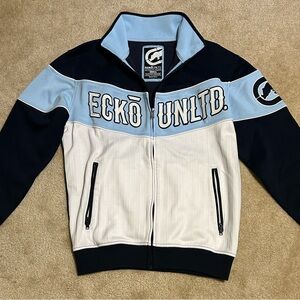 Ecko Unltd Men’s Light Blue, White & Black Zip-Up Jacket